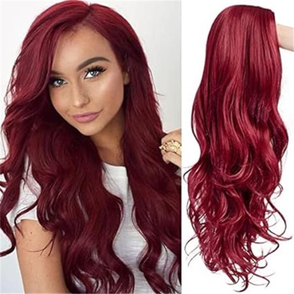 Long CurlyWavy Wine RedWigs for Women SidePart Natural Looking Cosplay Synthetic - Picture 7 of 7